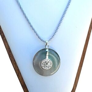 Opalite Lotus Pendant Necklace in Green-Gray